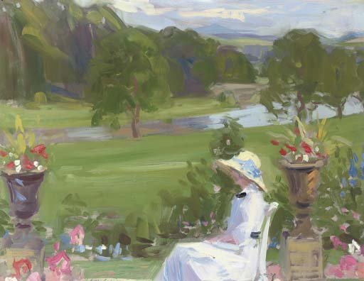 Jean Cadell at Dalserf, seated in a white dress