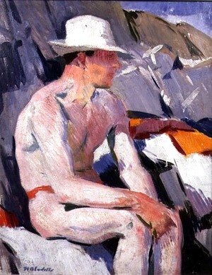 Francis Campbell Boileau Cadell - Bather in a White Hat